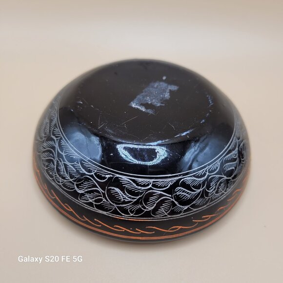 Lacquer Russian Trinket Box Hand Painted Flowers Blue Yellow Pink 4" - Vintage - Picture 3 of 7